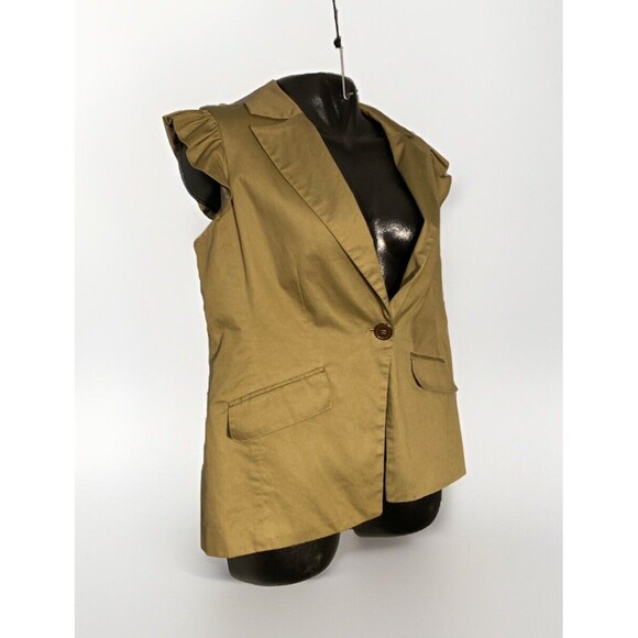 Attention‎ Women's Vest Ruffle Shoulder Size 16 Olive Green - Picture 1 of 5